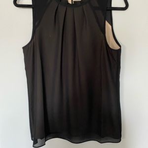 Size small Black sheer ROSE+OLIVE sleeveless blouse with tan lining